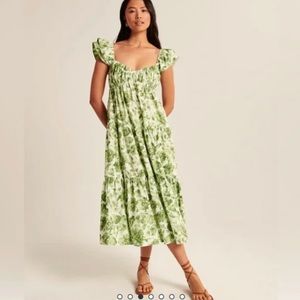 Abercrombie & Fitch Ruffle Sleeve Poplin Midaxi Dress